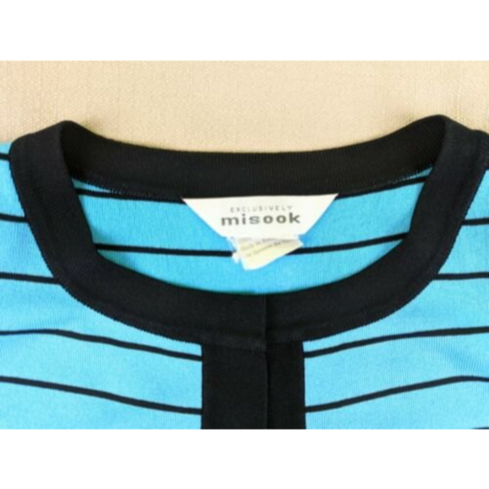Exclusively Misook Womens M Blue Yellow Striped Acrylic Open Cardigan Sweater - Picture 8 of 12